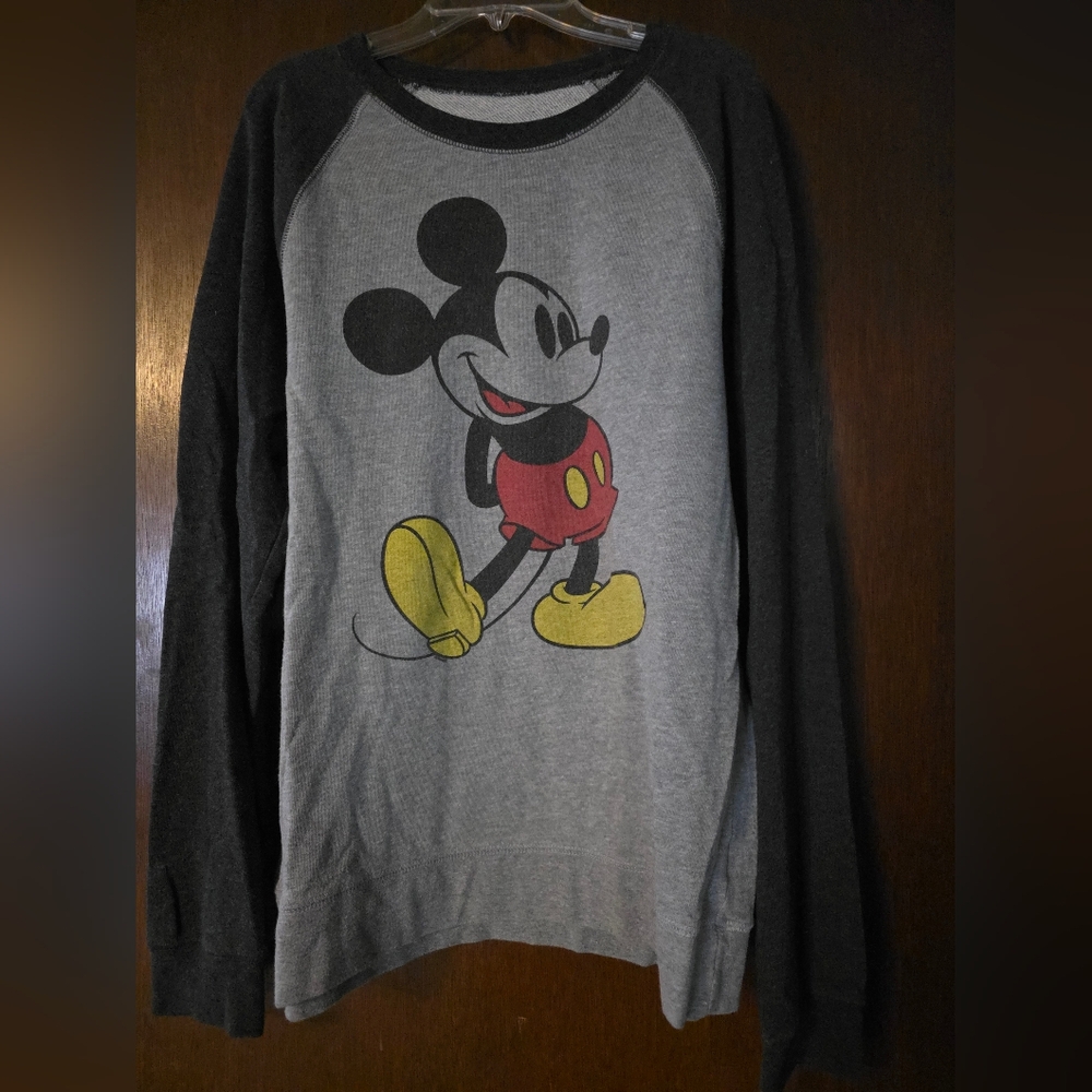 Old Navy Crewneck Top - Gray and Black with Mickey Mouse